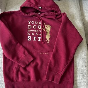Dog-Themed BURGUNDY Hoodie for Women. Roomy for a size S.